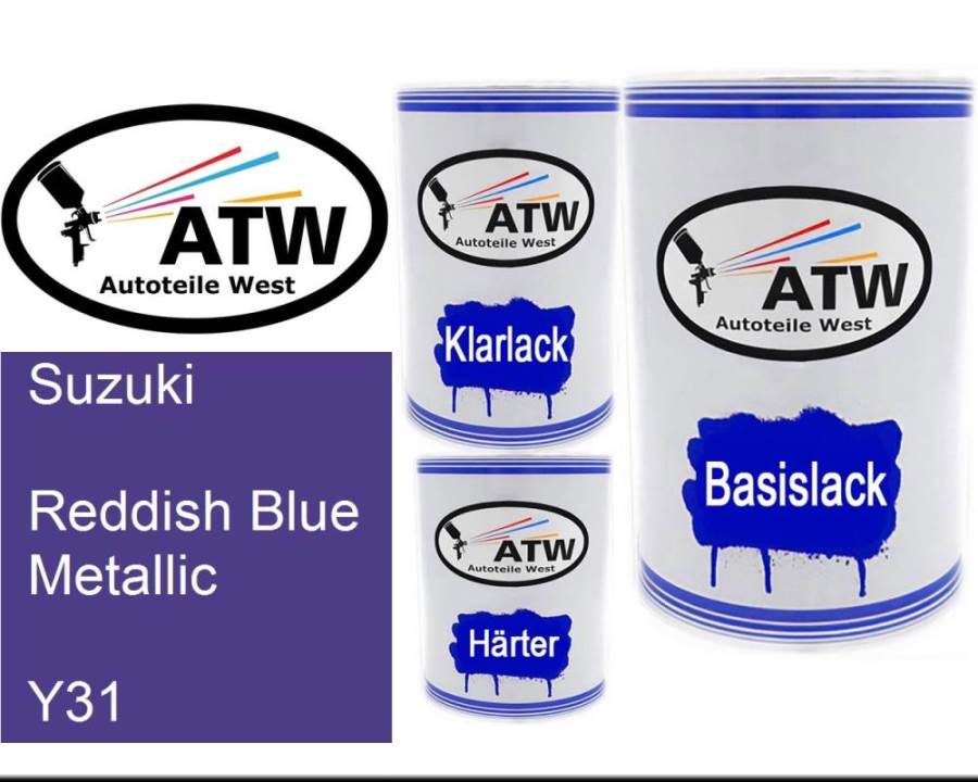Suzuki, Reddish Blue Metallic, Y31: 500ml Lackdose + 500ml Klarlack + 250ml Härter - Set, von ATW Autoteile West.